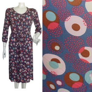 BODEN Dress, 10, Jersey, Multicolor circles/Polka dots, sash, 3/4 sleeves